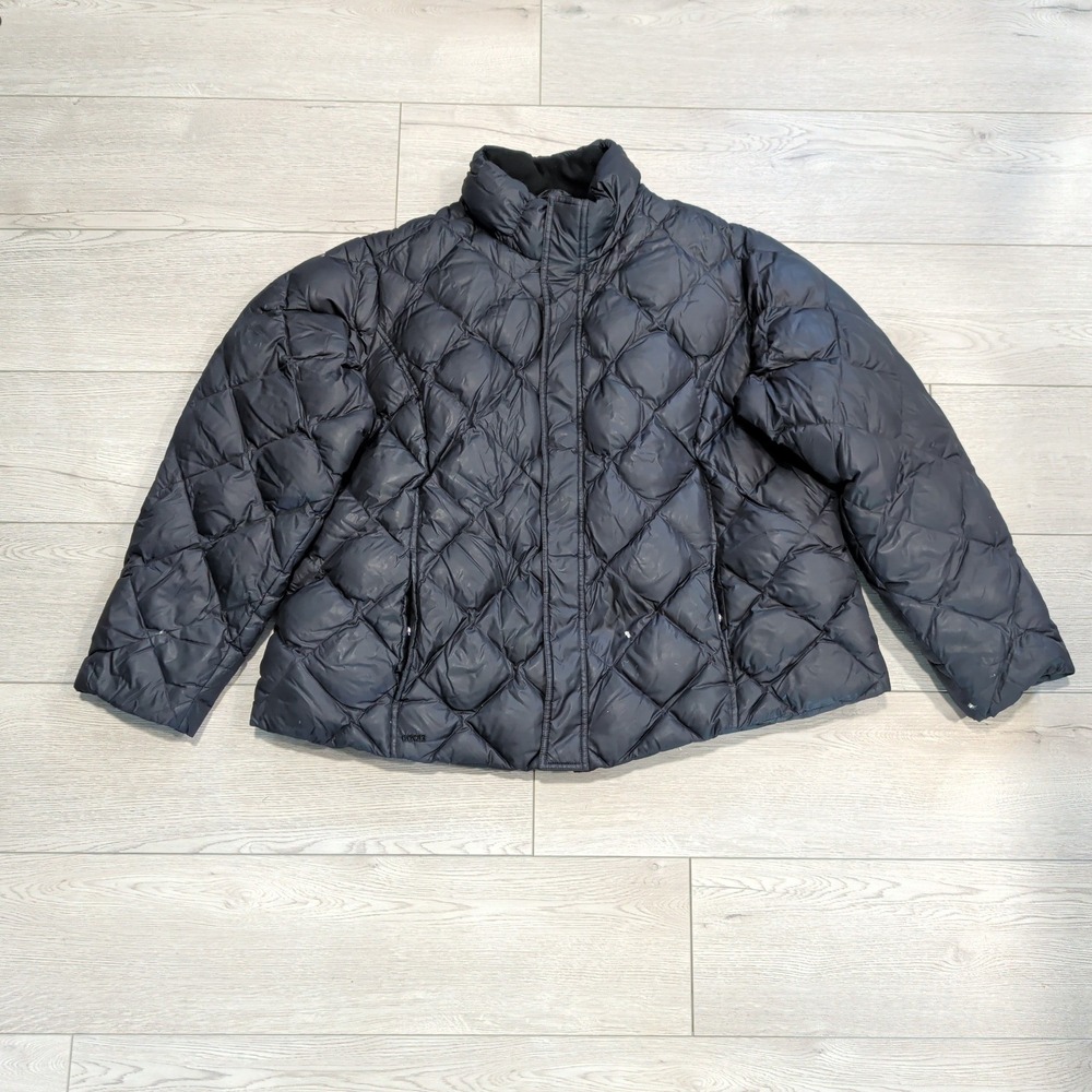Eddie Bauer Puffer Jacket Women 3X Black 700 Fill Goose Down Diamond Quilt Coat